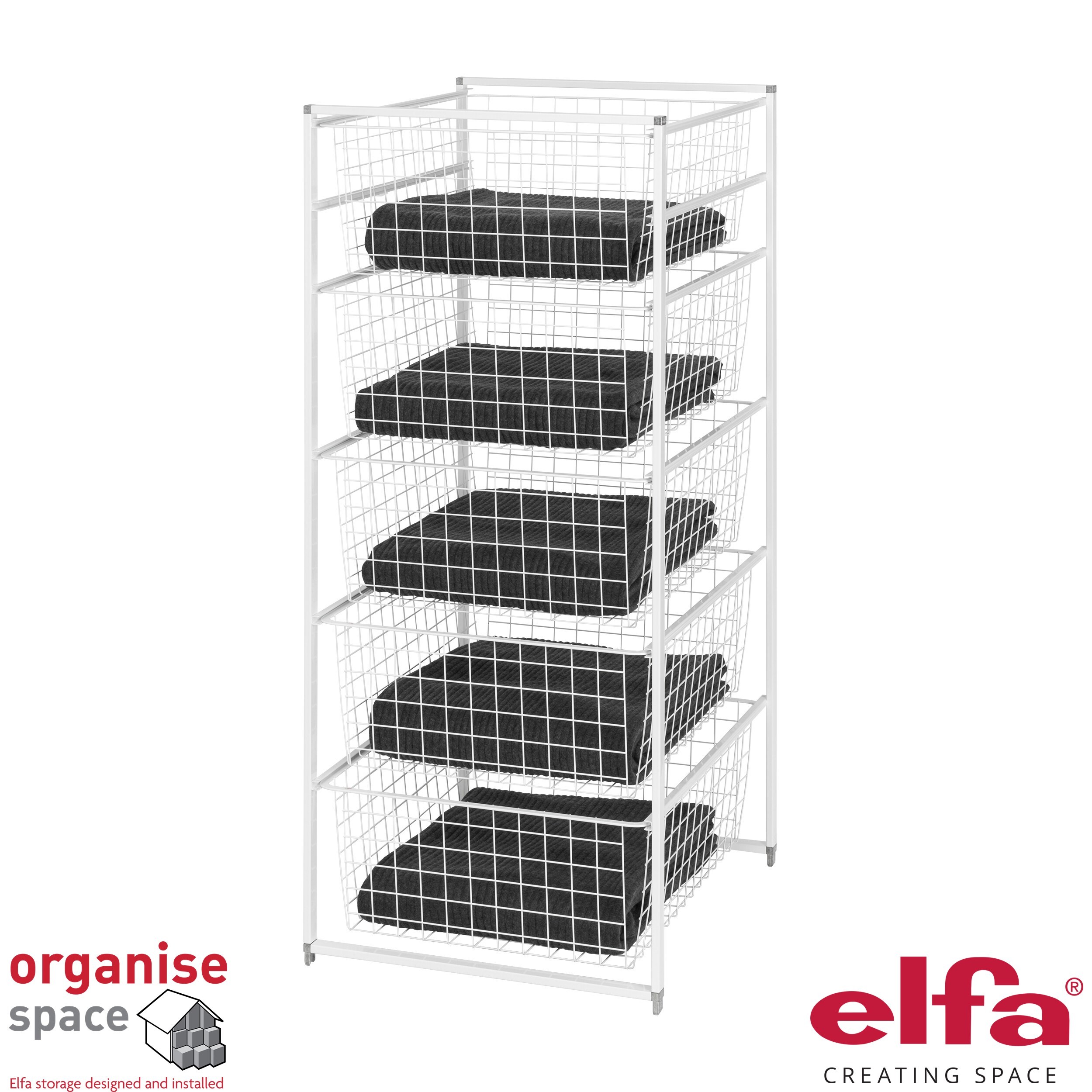 Elfa 104510 – Tall and stylish wire drawer system H:104 W:45 White for maximising storage.