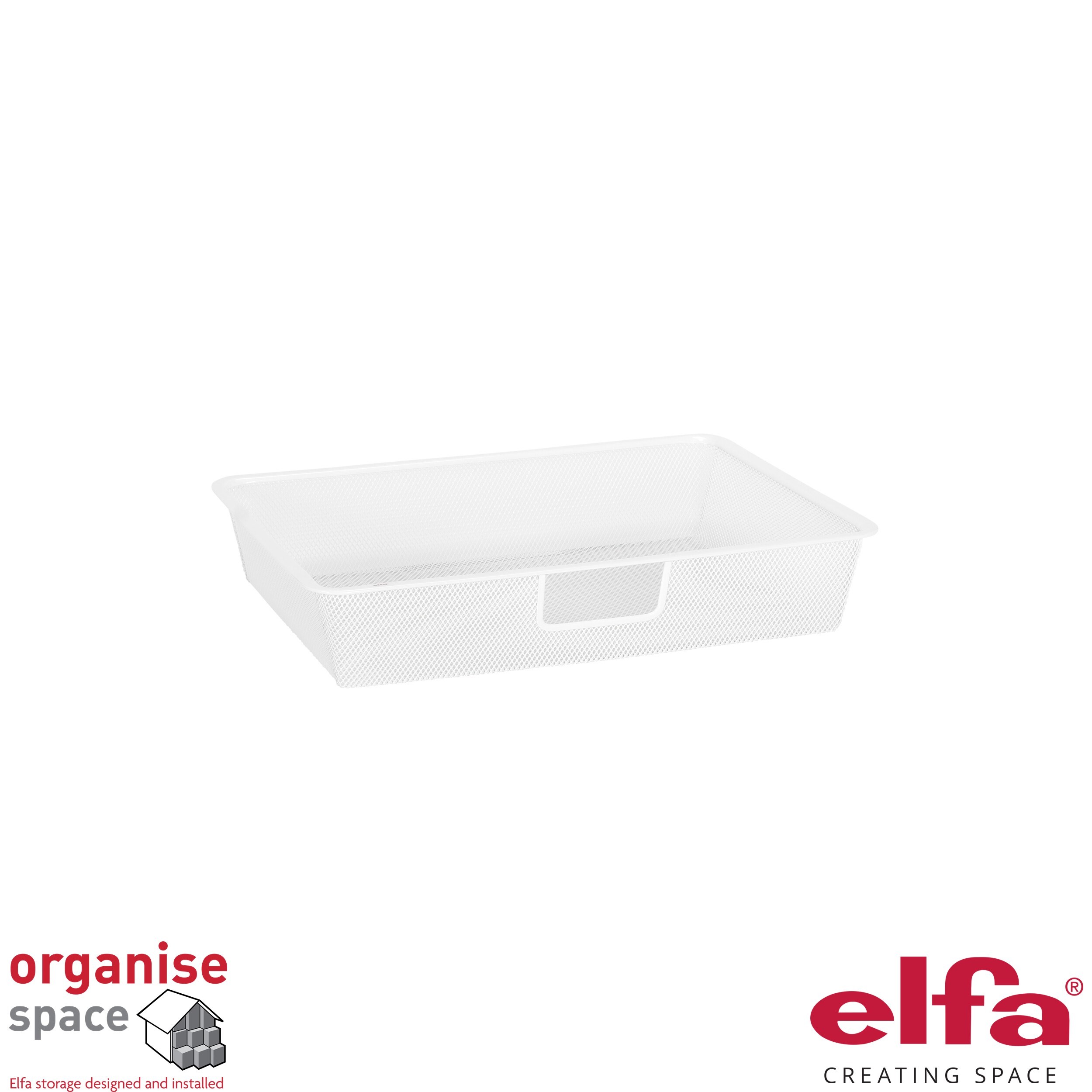 Elfa 134190 – Compact mesh drawer W:45 D:30 H:8 White for wardrobes and kitchens.