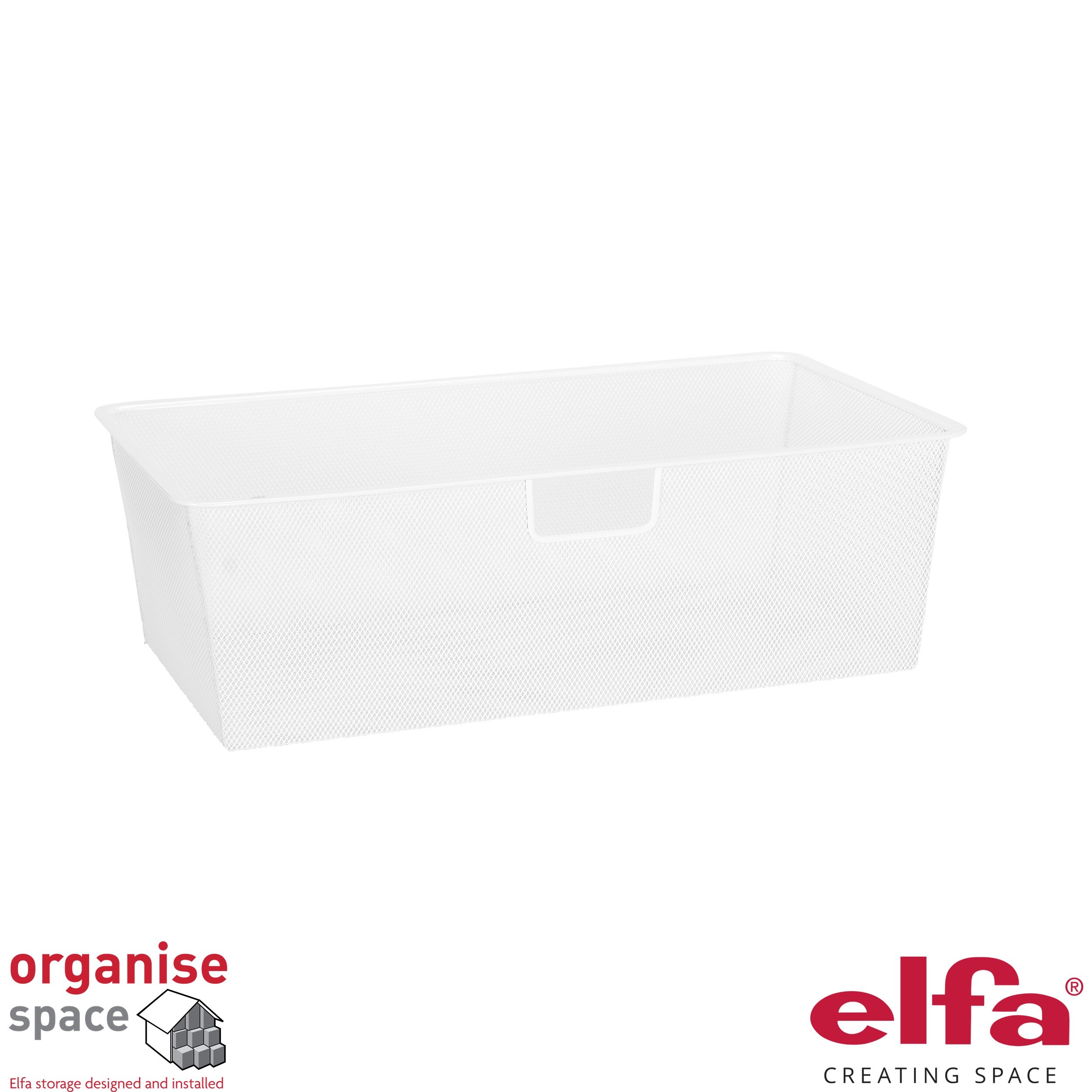 Elfa 136290 – Mesh drawer W:60 D:30 H:18 White designed for larger or bulkier items in wider Elfa frames.