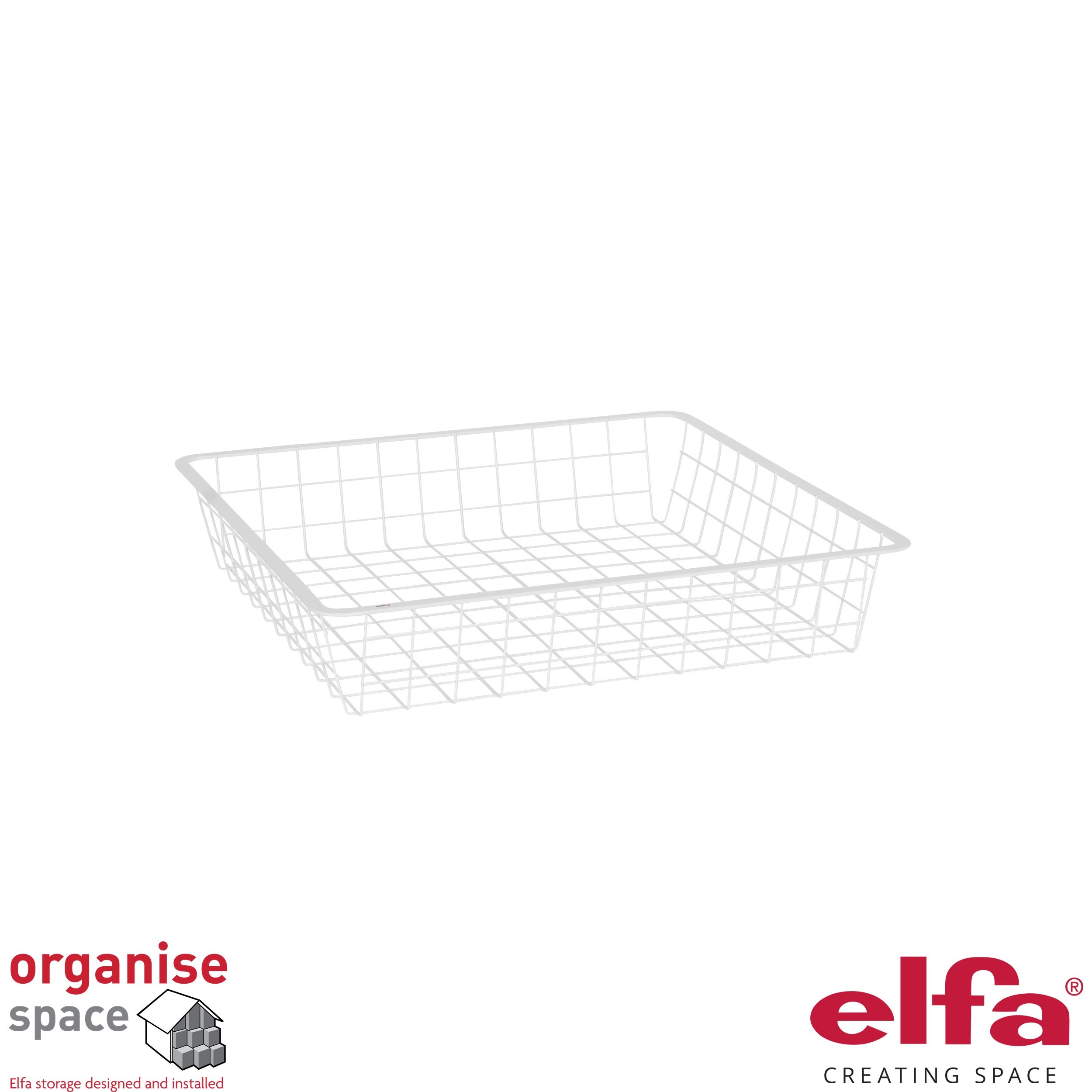 Elfa 144115 – Wire drawer W:45 D:40 H:8 White for versatile storage in Elfa gliding frame systems.