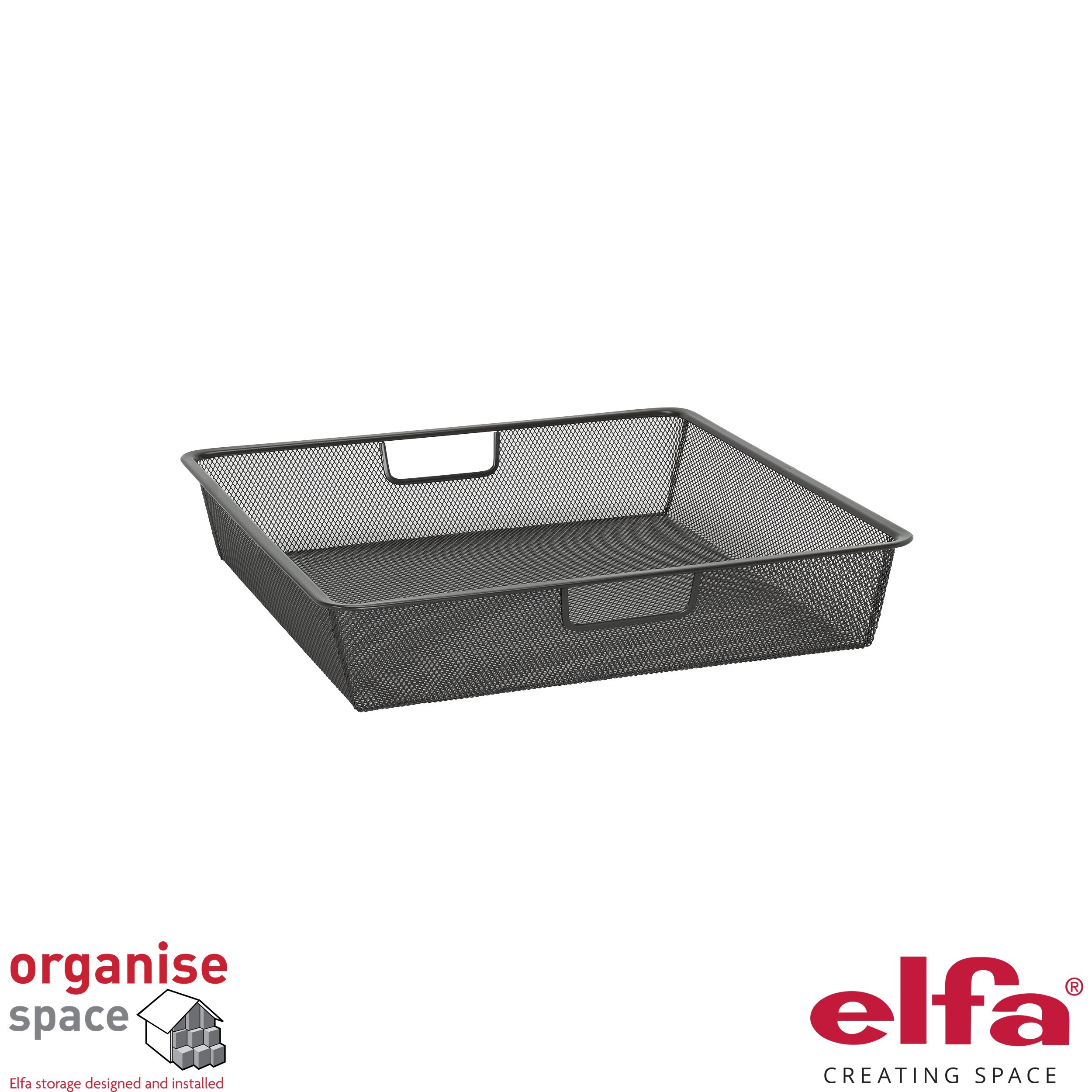 Elfa 144125 – Mesh drawer W:45 D:40 H:8 Graphite combining stylish looks with practical storage.