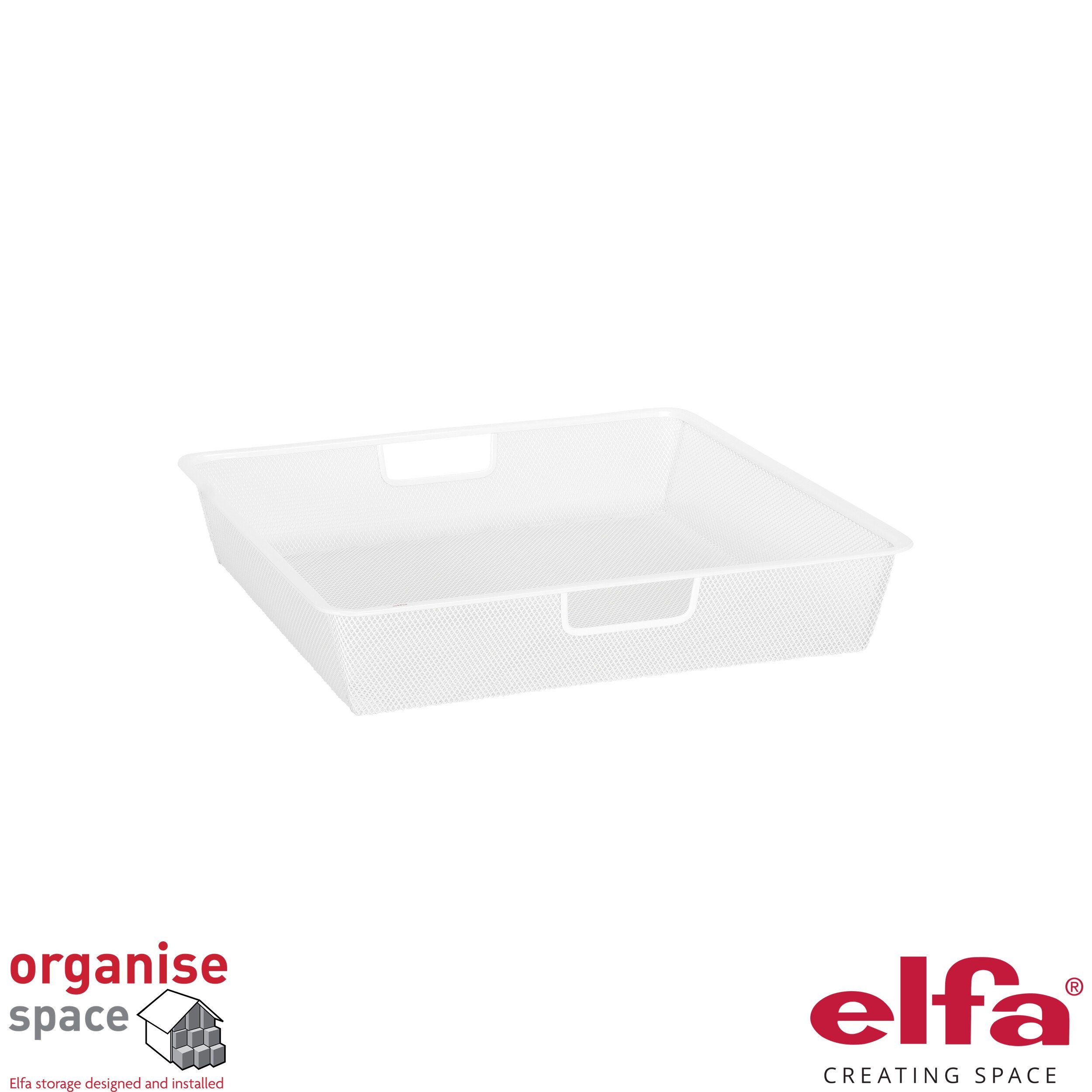 Elfa 144190 – Mesh drawer W:45 D:40 H:8 White for practical and efficient storage in Elfa systems.