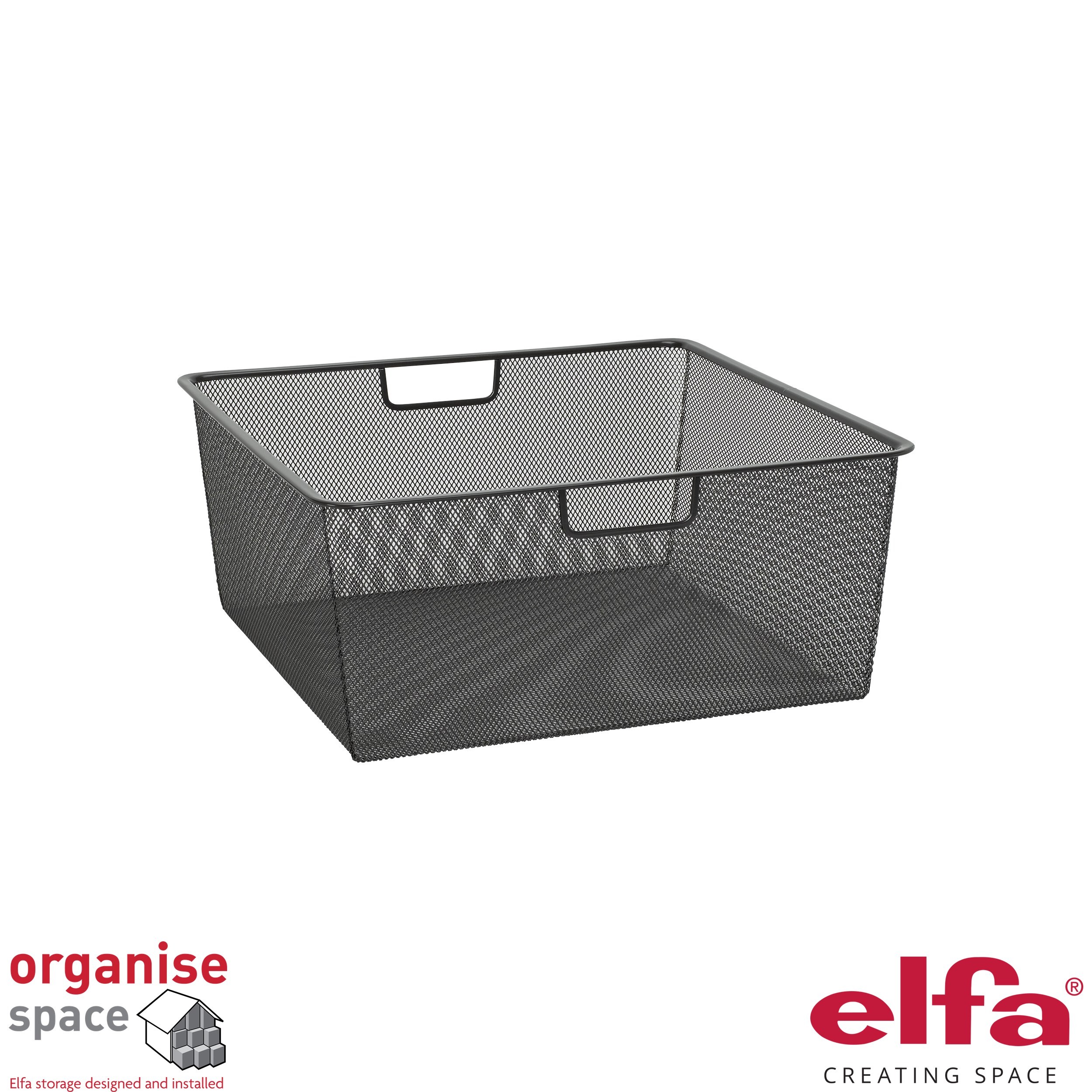 Elfa 144225 – Mesh drawer W:45 D:40 H:18 Graphite providing robust and practical storage for wardrobes or kitchens.