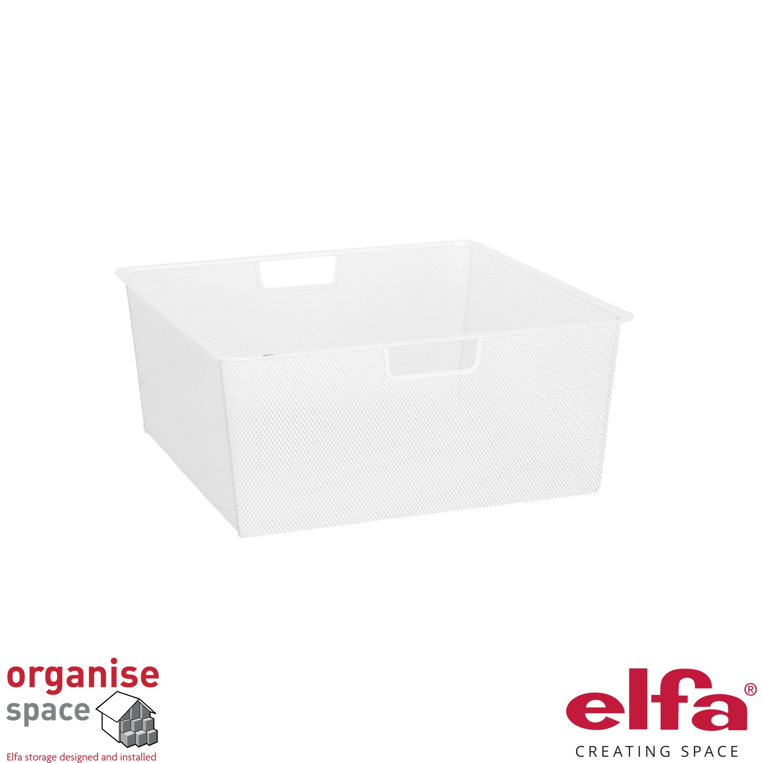 Elfa 144290 – Mesh drawer W:45 D:40 H:18 White providing durable and tidy storage for Elfa gliding frames.