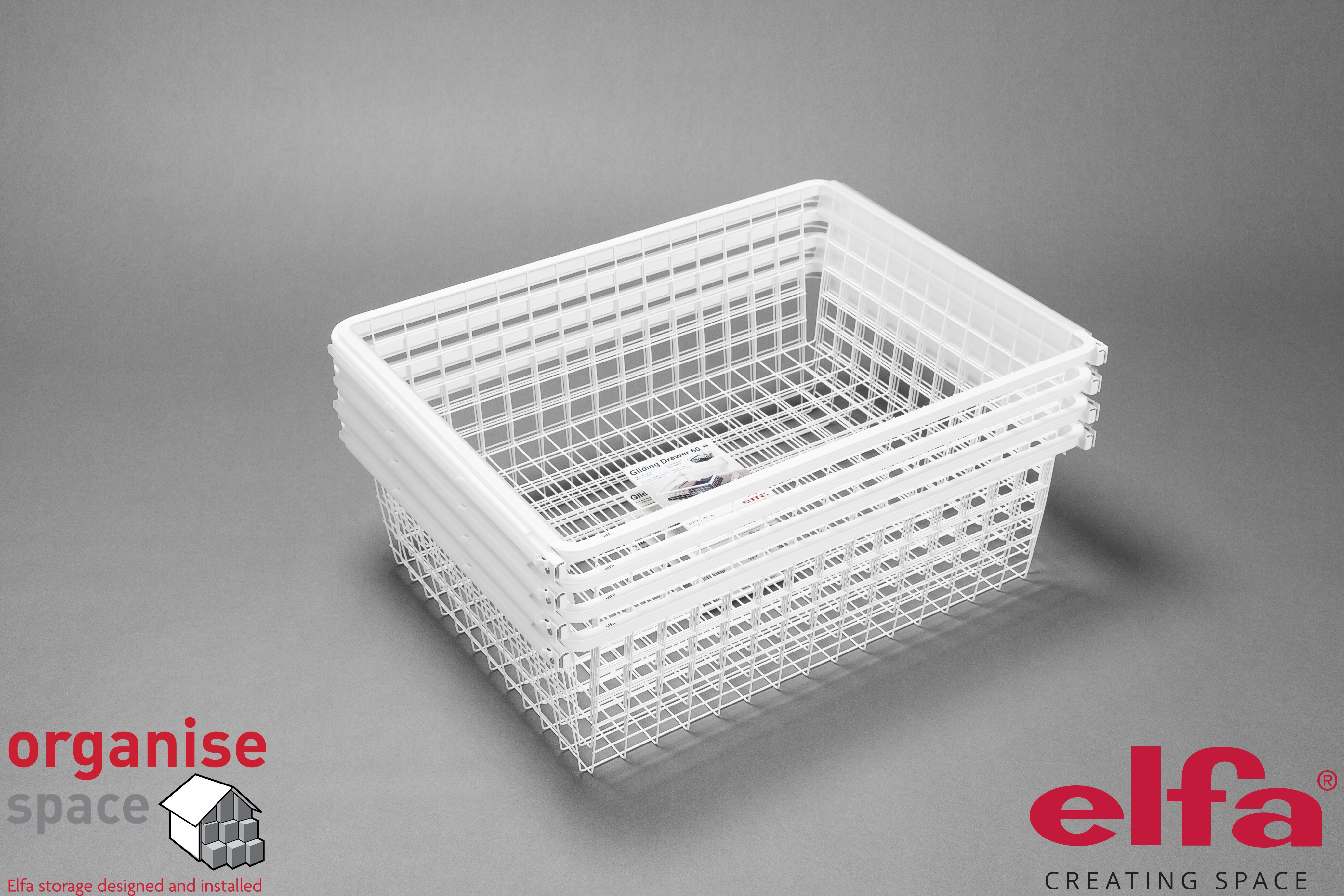 Elfa Gliding Wire Drawer Pkg/4 W60D40H18 White