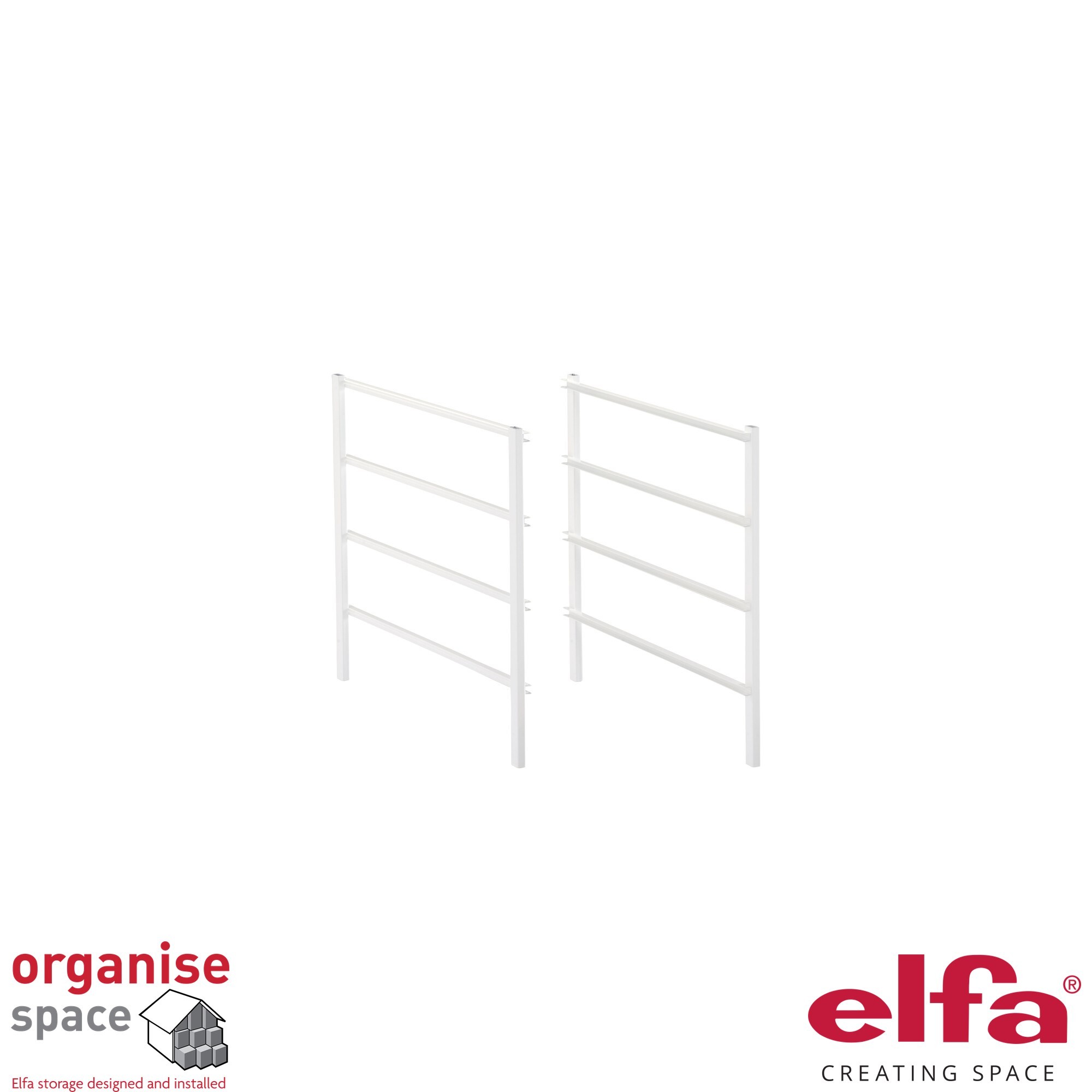 Elfa 200413 – 4 runner frame sides H:44 White offering versatile storage solutions for floor-mount systems.