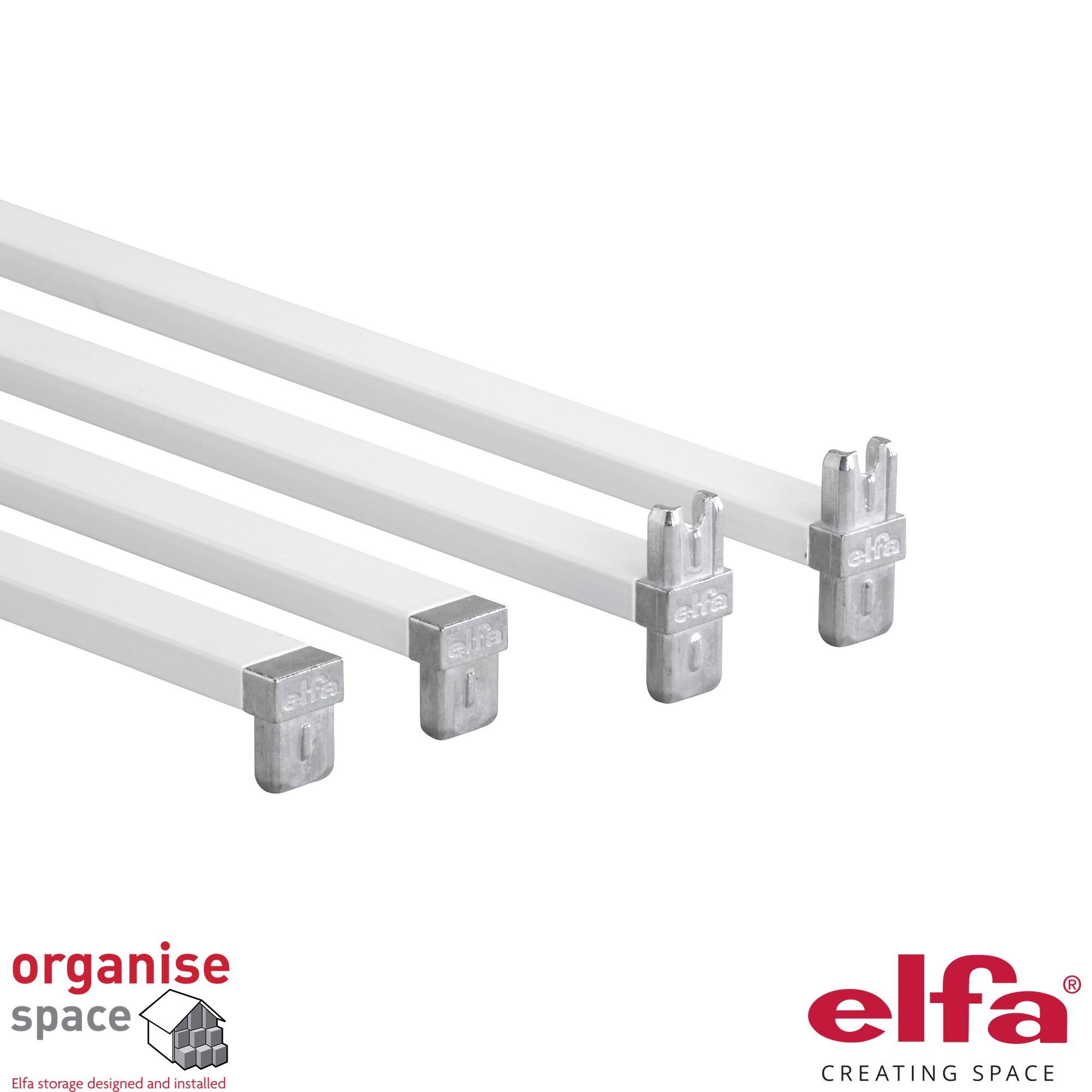 Elfa 205014 – Crossbar W:55 White ensuring strong and secure shelf support in Elfa systems.