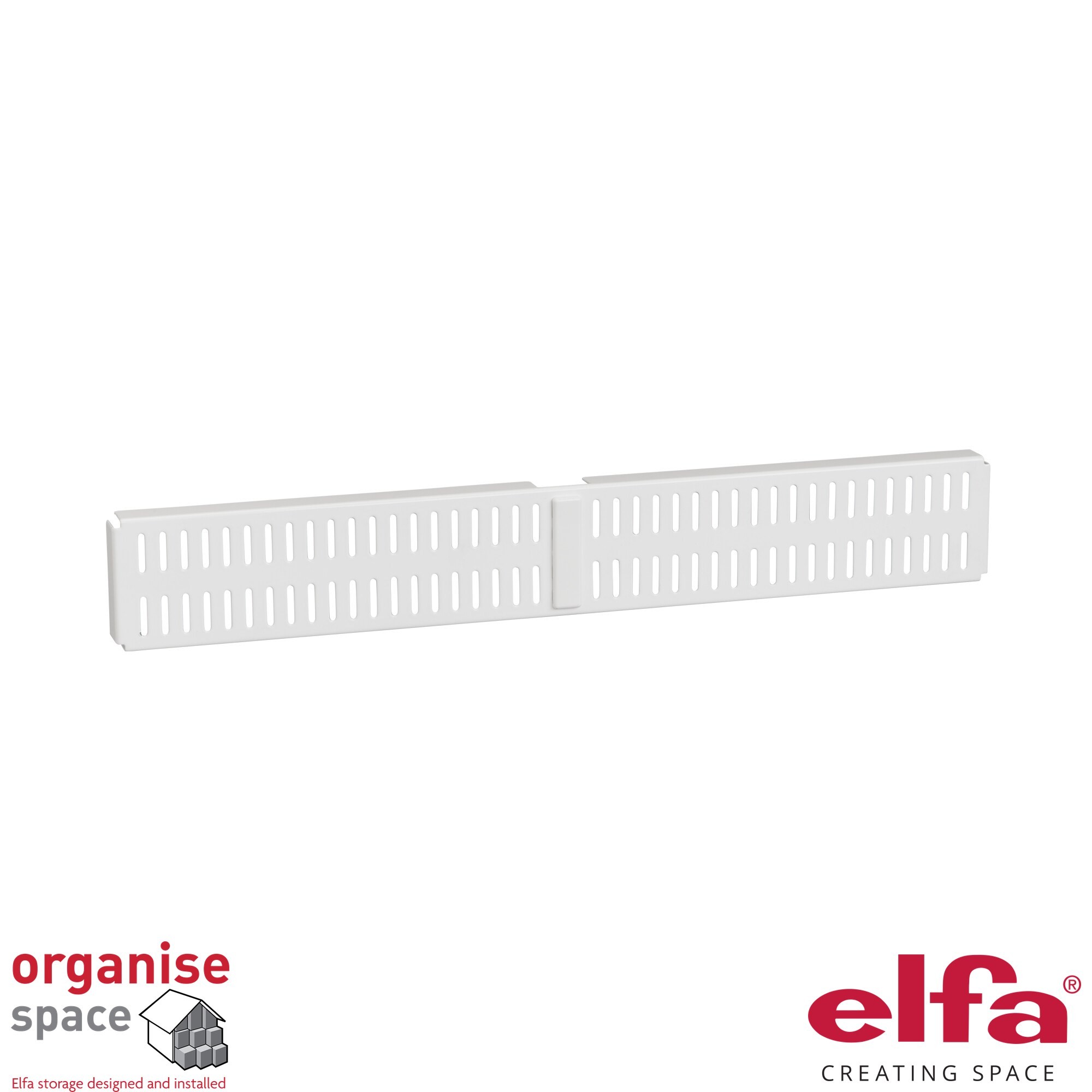 Elfa 333810 – Storing board low center White, low-profile storage board designed for accessible storage solutions.