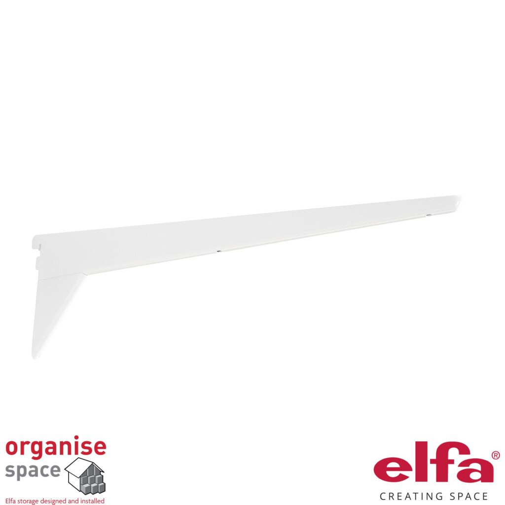 Elfa bracket solid shelf D57 White – 57cm white bracket for solid shelves. Organise Space – Elfa Experts. 415710