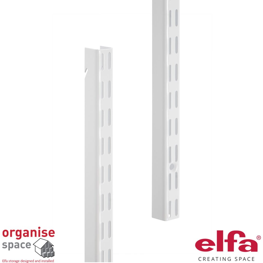 Elfa 427810 hang standard H230 White – 230cm white hanging standard for tall wall systems. Organise Space – Elfa Experts. 427810
