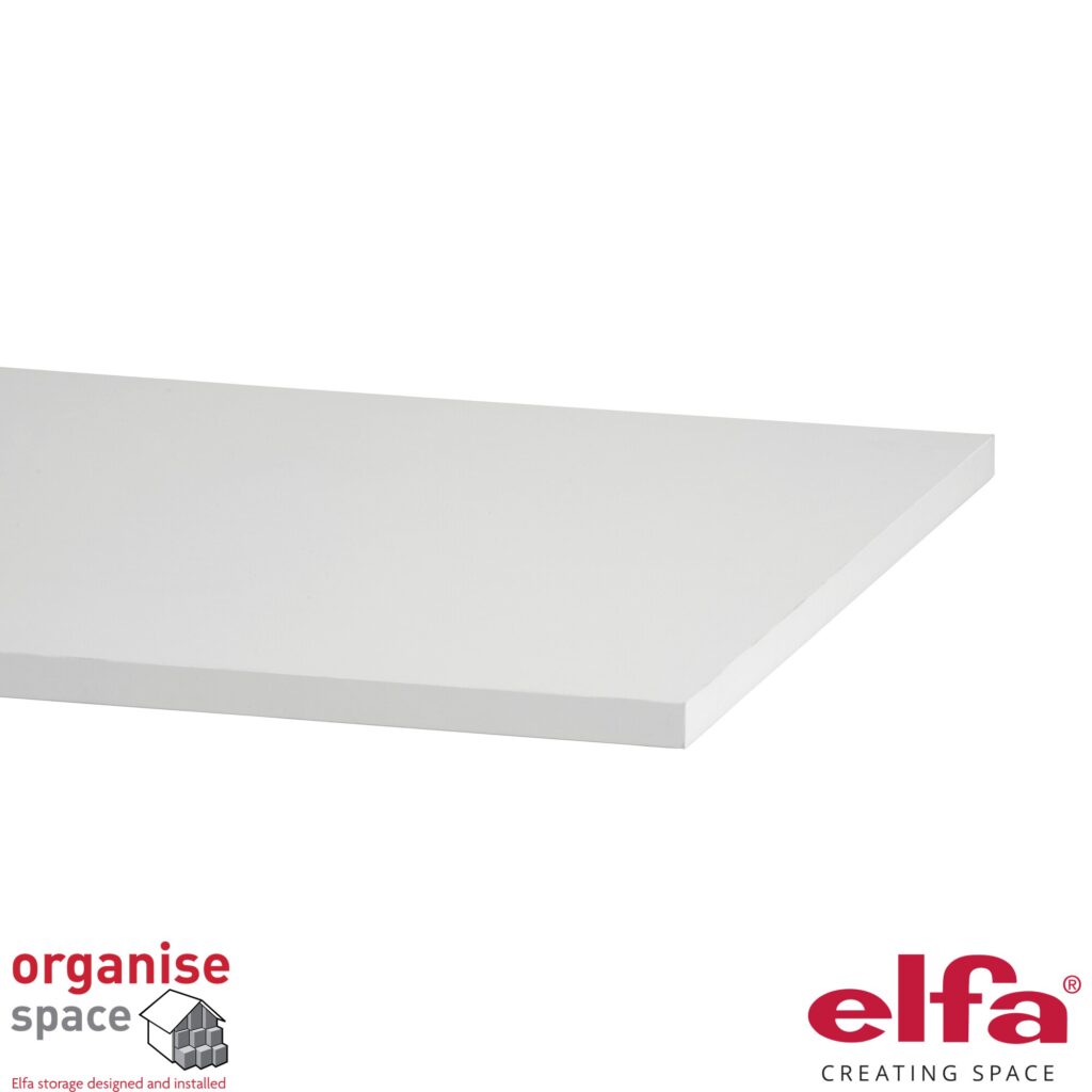 Elfa 430410 melamine shelf W90D50 White – 90x50cm white melamine shelf for deep storage needs. Organise Space – Elfa Experts. 430410