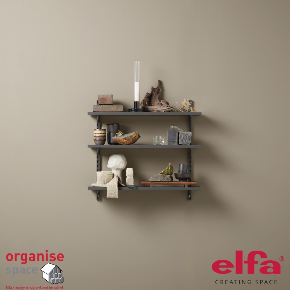 Elfa 440025 shelving Plug-in kit Graphite – Graphite shelving plug-in kit for stylish storage. Organise Space – Elfa Experts. 440025