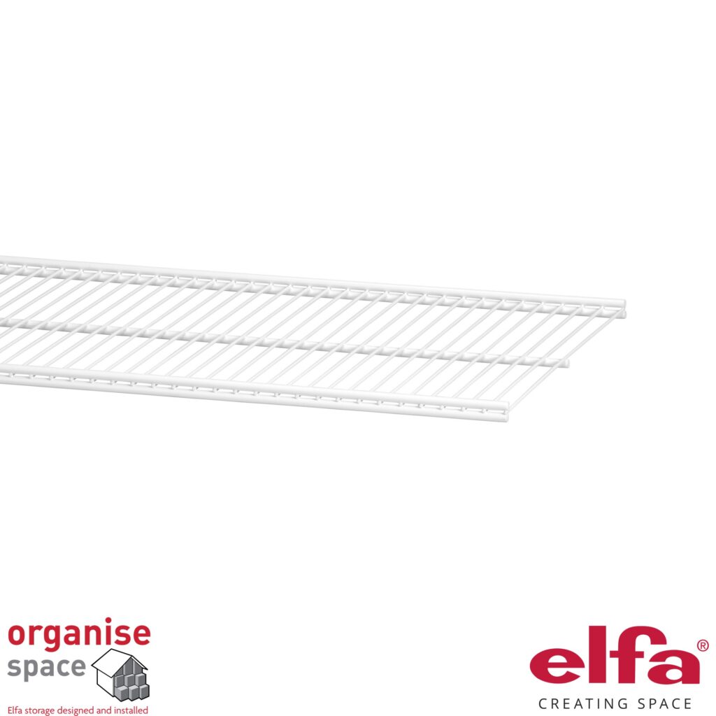 Elfa 450410 wire shelf W90D30 White – 90x30cm white wire shelf for modular storage systems. Organise Space – Elfa Experts. 450410
