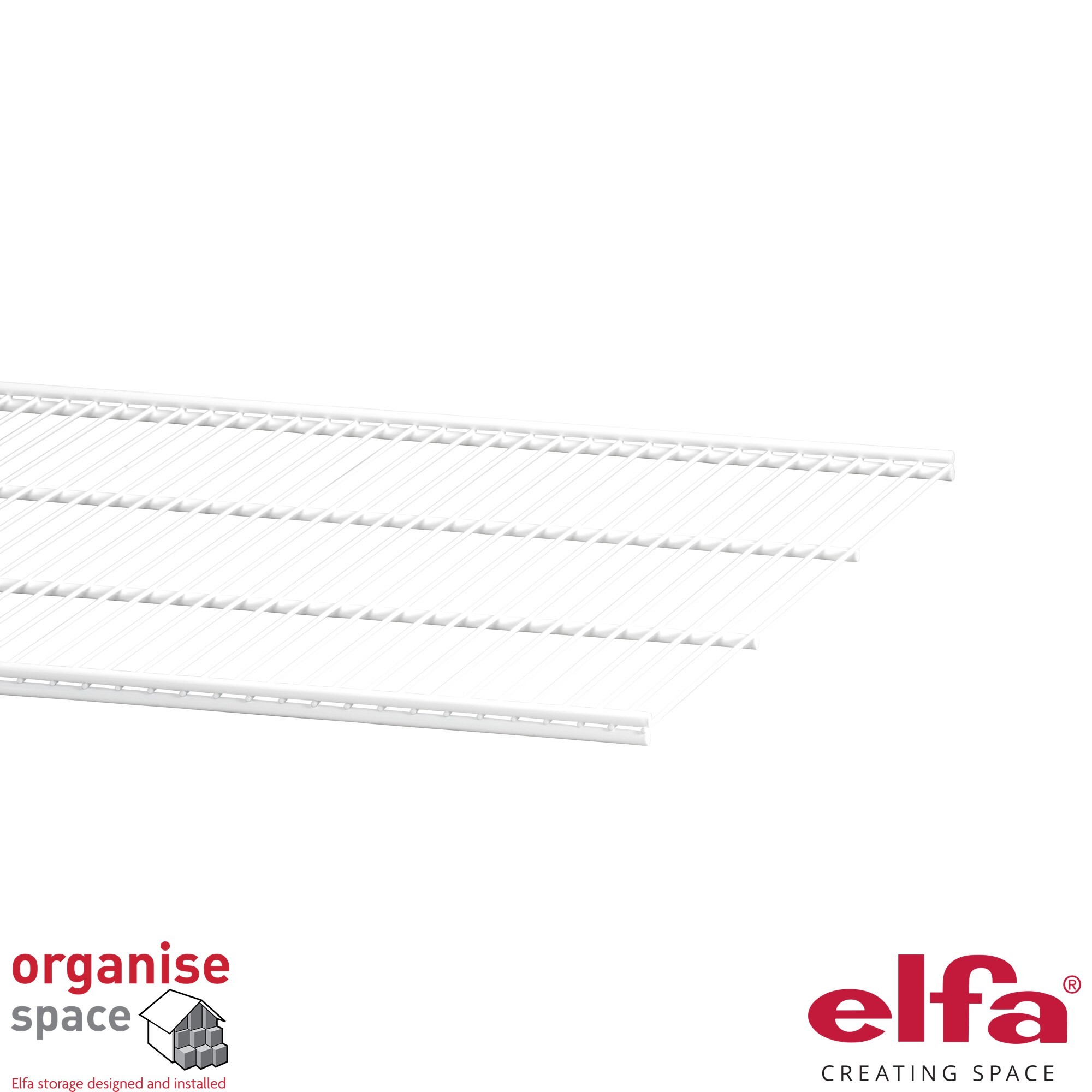 Elfa 452818 wire shelf W45D50 White – 45x50cm white wire shelf for deep and compact storage. Organise Space – Elfa Experts. 452818