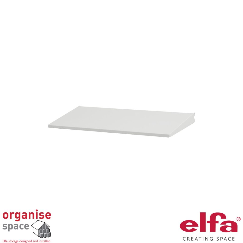Elfa 453310 shelf/tray reversible metal W60D25 White – 60x25cm white reversible metal shelf tray for versatile storage. Organise Space – Elfa Experts. 453310