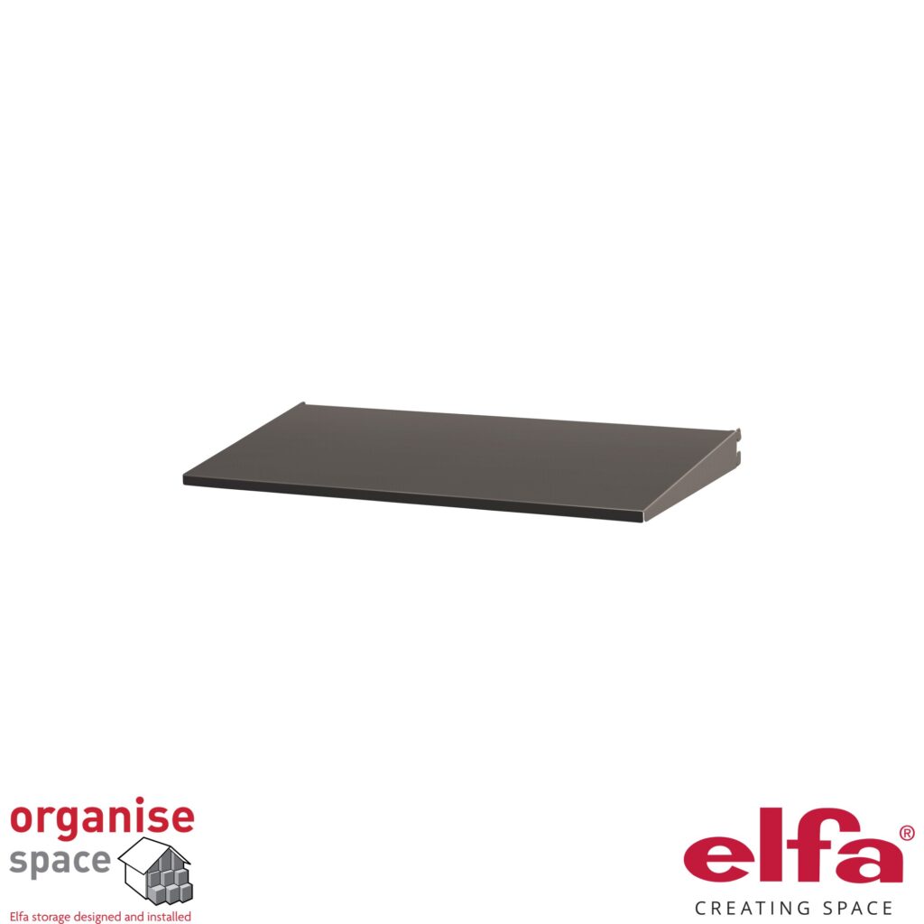 Elfa 453325 shelf/tray reversible metal W60D25 Graphite – 60x25cm graphite reversible metal shelf tray for flexible storage. Organise Space – Elfa Experts. 453325