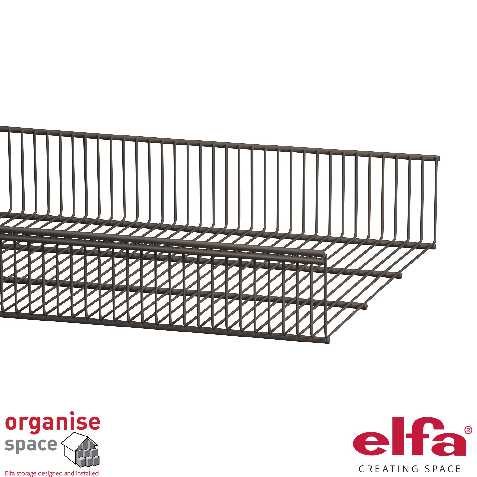 Elfa 457225 wire shelf basket W60D40 Graphite – 60x40cm graphite wire shelf basket for deep shelving. Organise Space – Elfa Experts. 457225