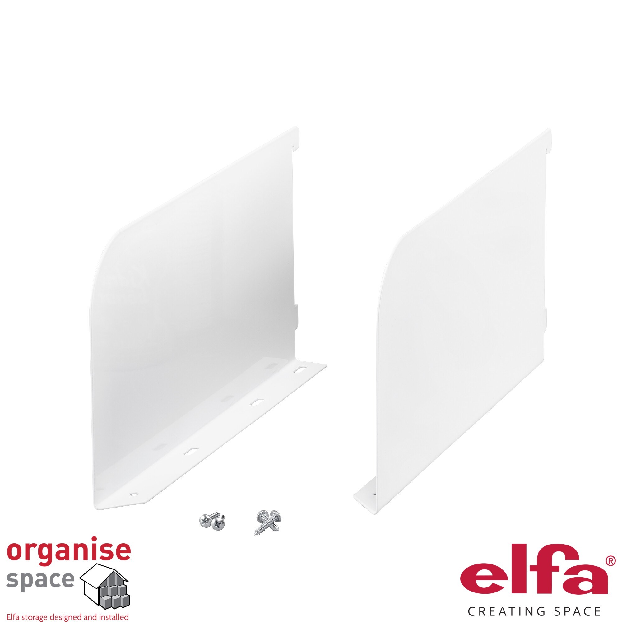 Elfa 467010 shelf end bracket 30 White – 30cm white end bracket for deeper shelving units. Organise Space – Elfa Experts. 467010