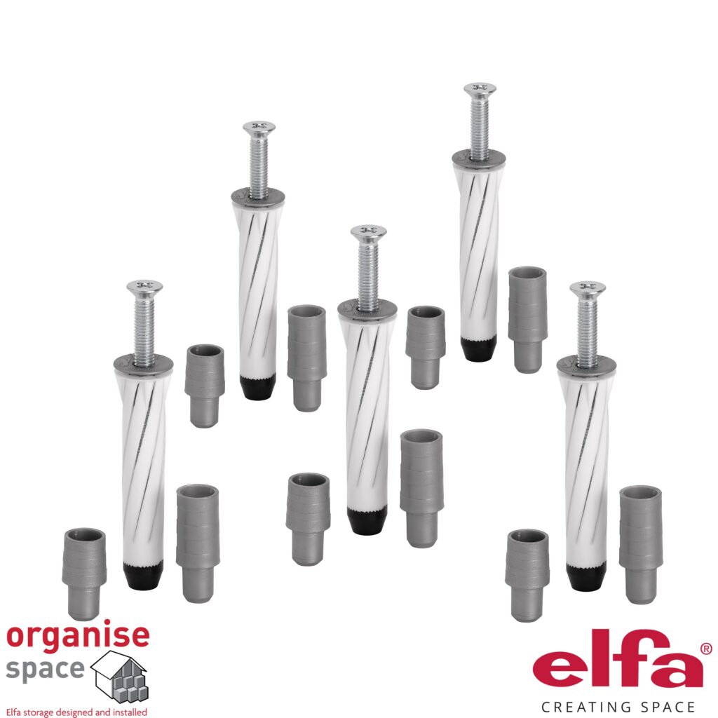 Elfa 471815 drywall anchor pkg/5 White – Pack of 5 white drywall anchors for mounting shelves. Heavy-duty anchors designed for wall installations. Organise Space – Elfa Experts. 471815