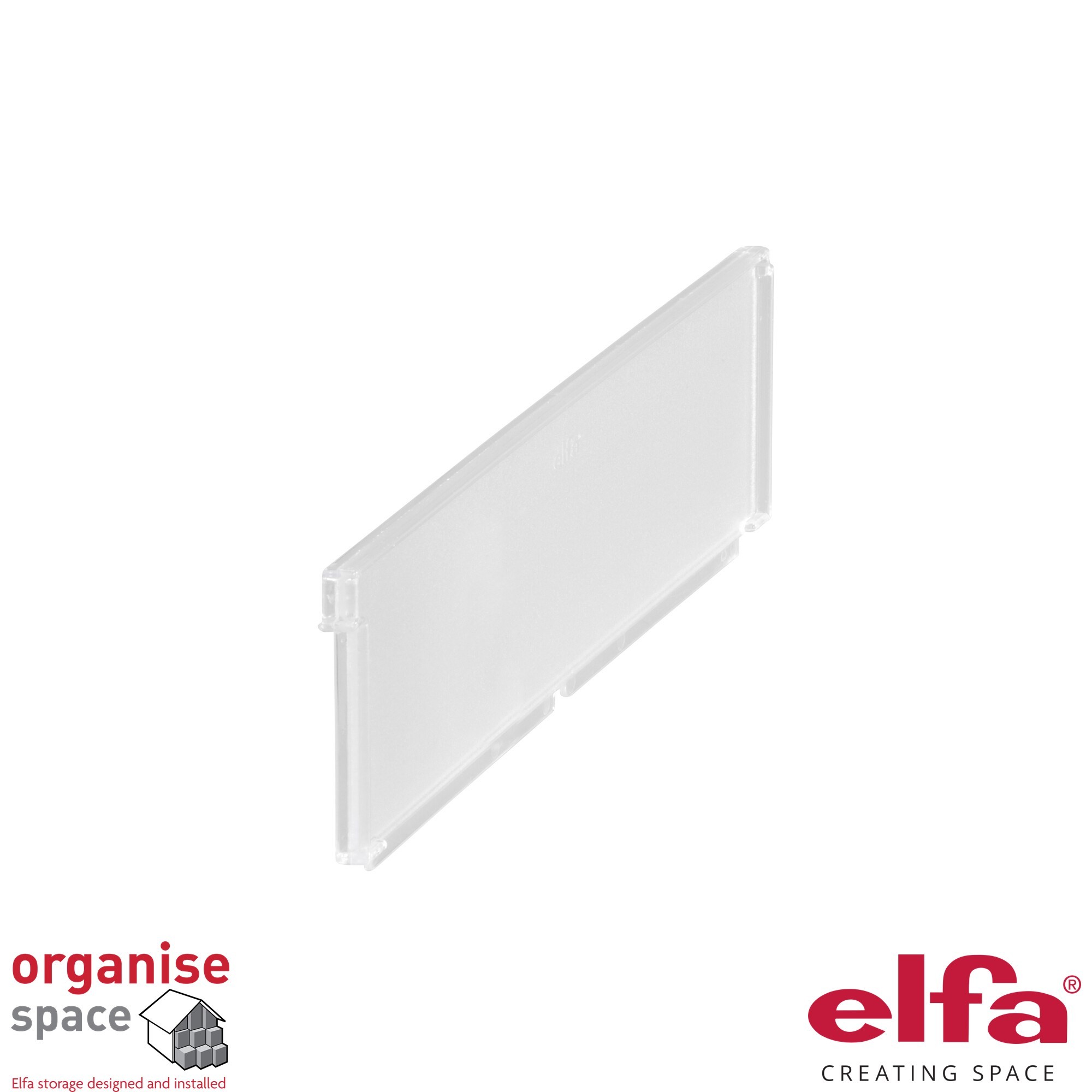 Elfa 473018 wire shelf basket divider D: 30 Translucent – Translucent divider for 30cm wire shelf baskets. Perfect for organising small items. Organise Space – Elfa Experts. 473018