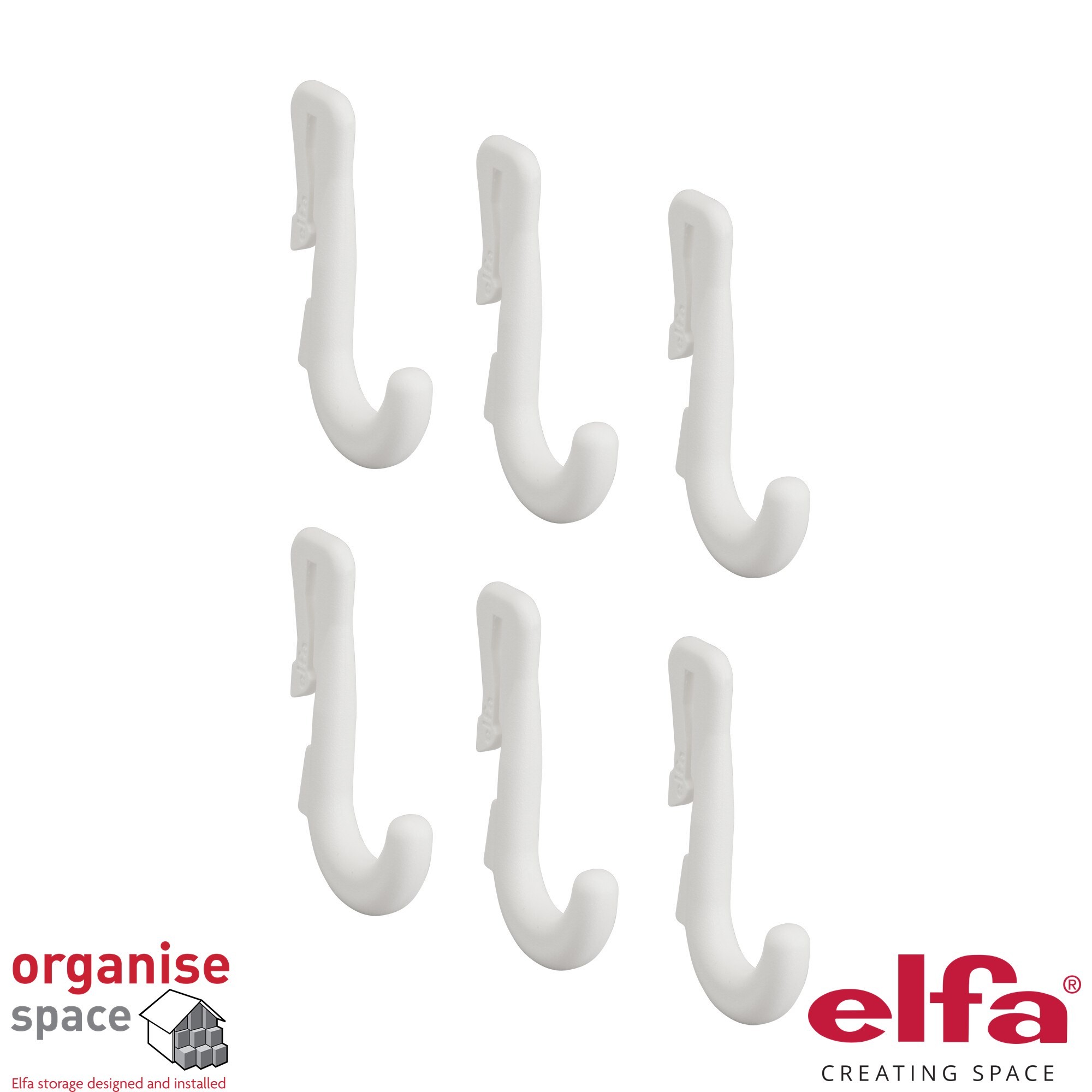 Elfa 474910 slim hook for storing board White – Designed for hanging items on storing boards. Organise Space – Elfa Experts. 474910