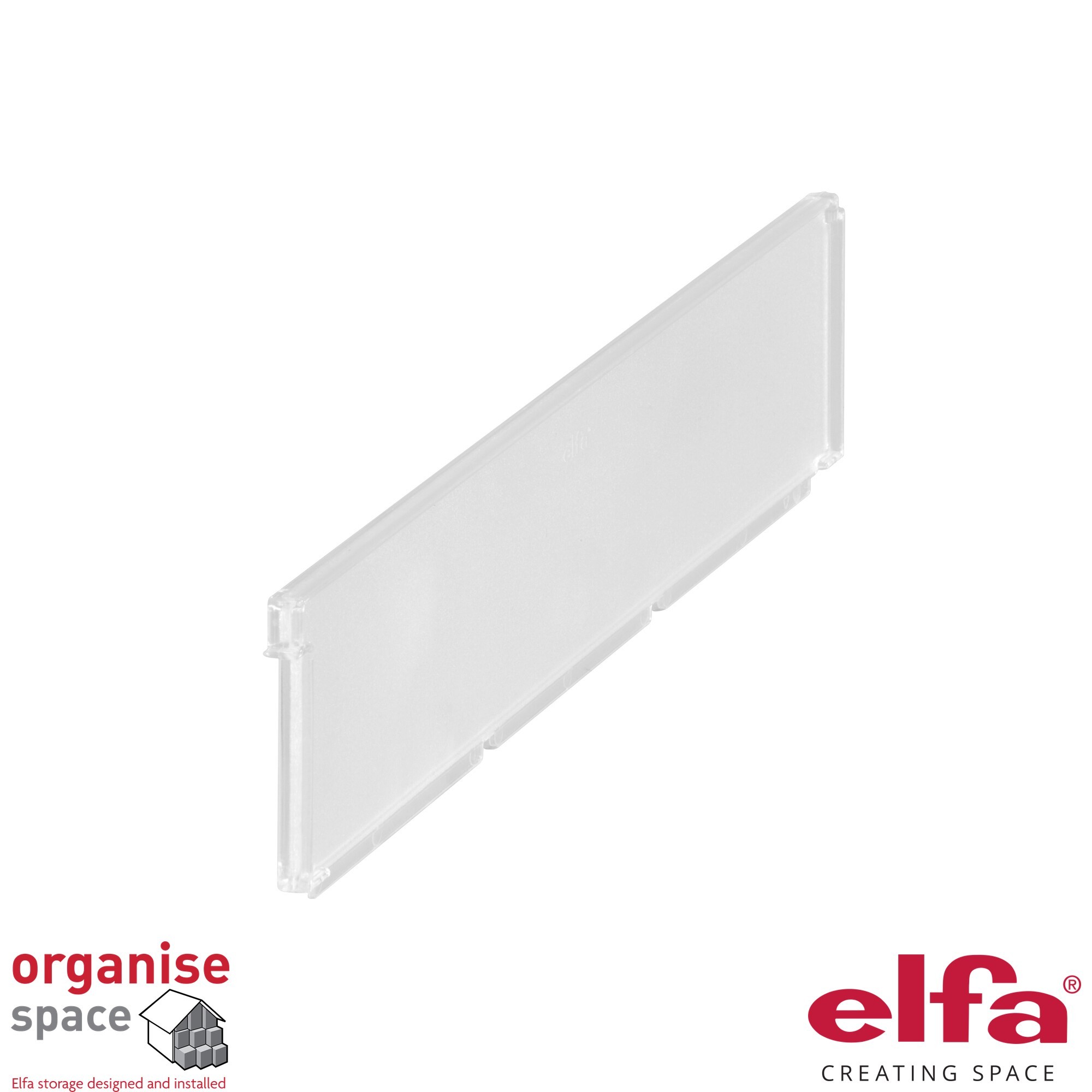Elfa Wire Shelf Basket Divider D: 40 Translucent Elfa wire shelf basket divider D40 Translucent, Elfa basket divider for pantry storage, 601508