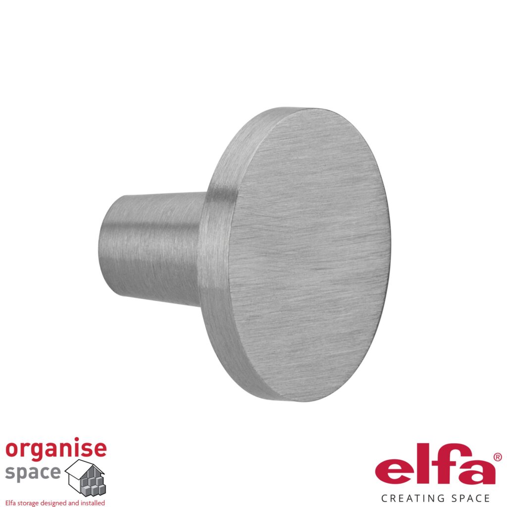 Elfa 611420 Flat knob Brushed silver – Modern brushed silver flat knob for DÃ©cor storage systems